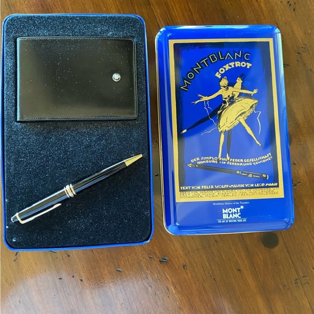 Montblanc Foxtrot Collectible Tin Box Set Pen & Billfold/notebook set. Rare!!
